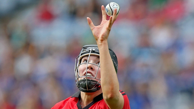 Sara Louise Carr of Down keeps her eyes on the prize during the junior camogie final