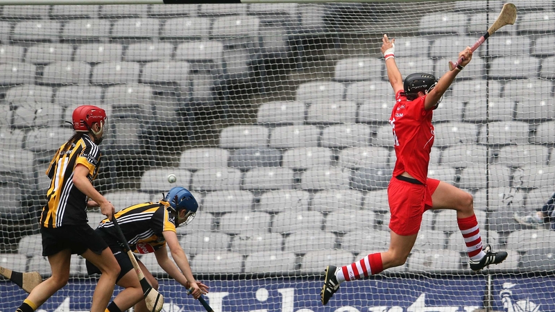Cork's Angela Walsh celebrates after scoring a goal during the senior camogie final