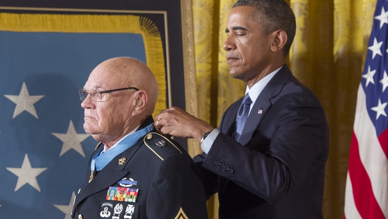 Barack Obama said Command Sergeant Major Adkins had placed himself in the line of fire repeatedly to save fellow Americans