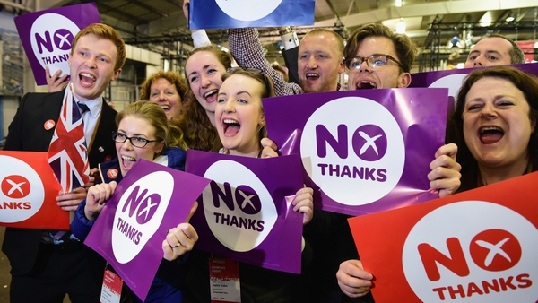 'Better Together' supporters celebrate the result of the referendum