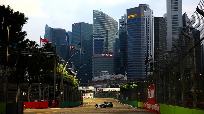 Lewis Hamilton at Marina Bay Street Circuit earlier today