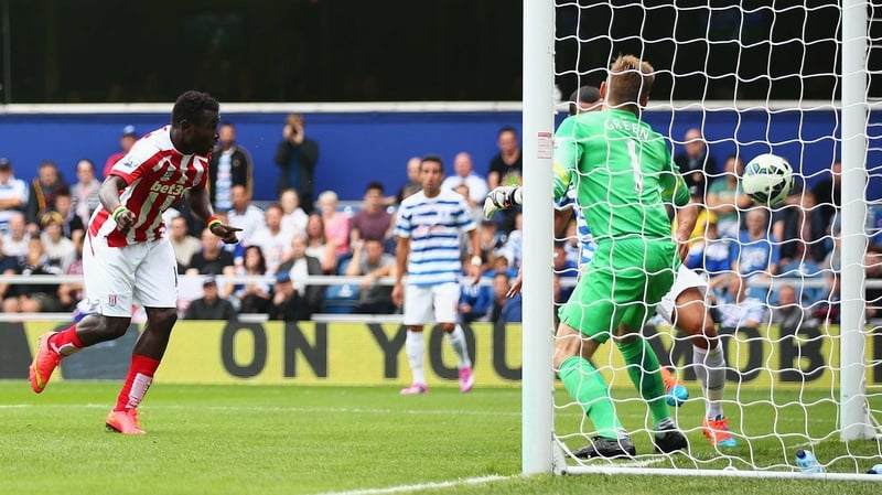 Mame Biram Diouf of Stoke City scores the opening goal
