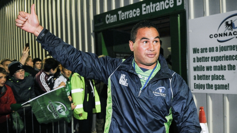 Pat Lam celebrates post-match at the Sportsground