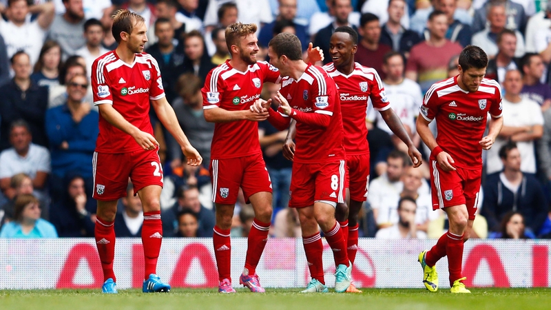 James Morrison (second left) celebrates his goal with his Baggies team-mates