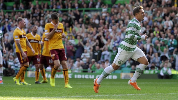 Celtic's Kris Commons after equalising from the spot