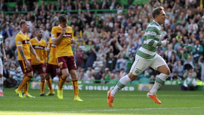 Celtic's Kris Commons after equalising from the spot
