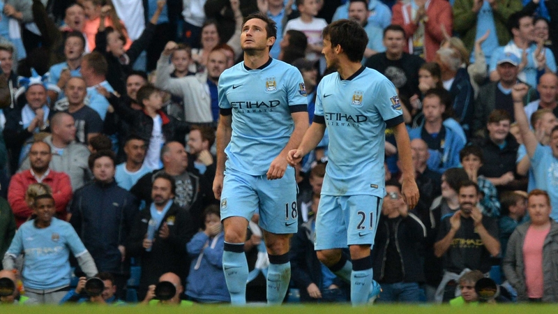 Frank Lampard restrains his celebrations after scoring for City against his former club Chelsea