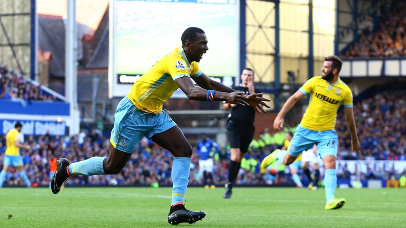 Yannick Bolasie celebrates scoring Crystal Palace's winner at Goodison Park