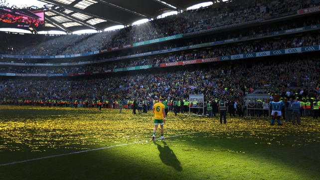 Donegal's Karl Lacey leaves the field after his side's defeat
