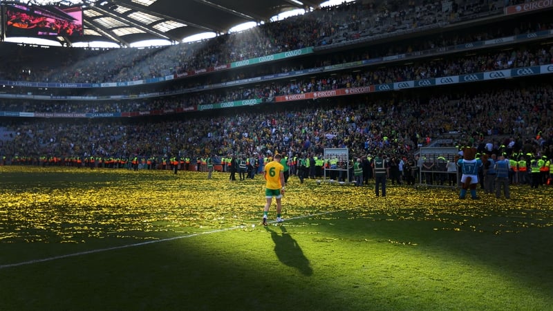 Donegal's Karl Lacey returns to the dressing room after the game