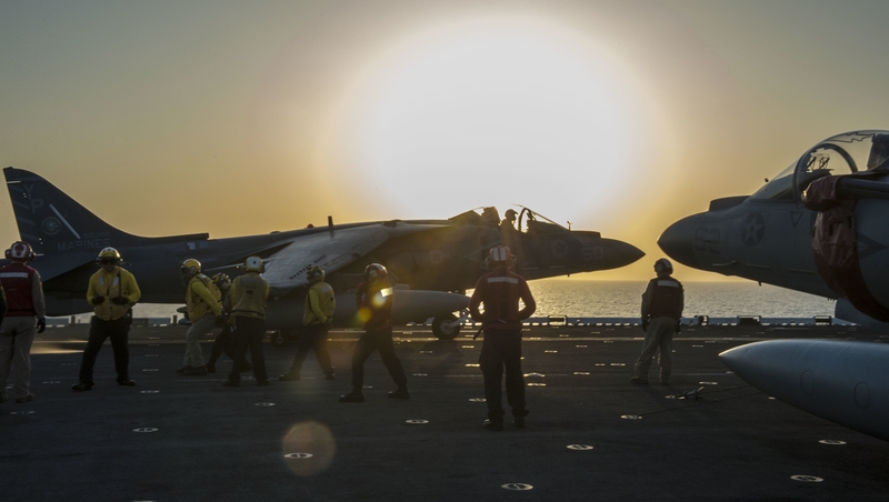 US AV-8B Harrier jet launches to fight jihadists in Syria
