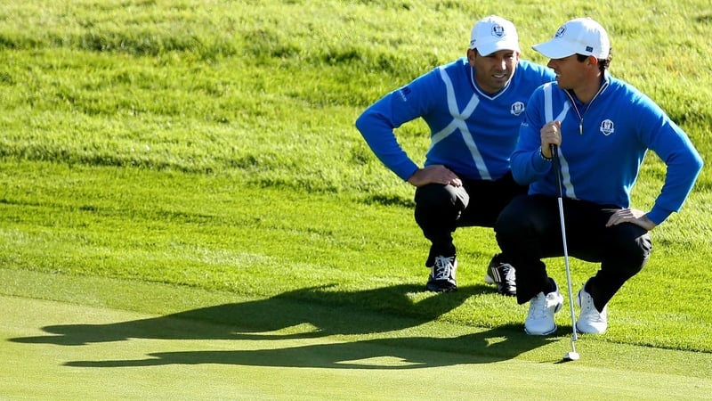 Sergio Garcia and Rory McIlroy in action for Europe at the Ryder Cup