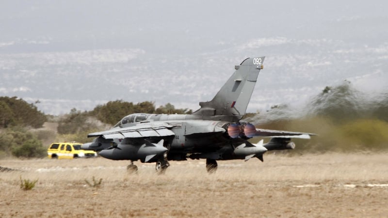A Royal Air Force Tornado GR4 fighter jet takes off from the Akrotiri British RAF airbase near Limassol