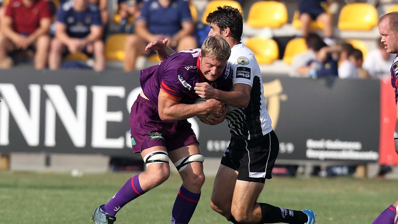 Ulster's Franco van der Merwe tackled by Leonardo Sarto of Zebre