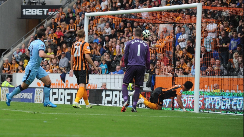 Frank Lampard scores Manchester City's fourth goal at the KC Stadium