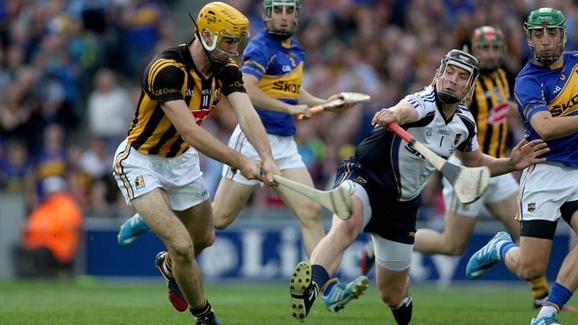 Darren Gleeson, superb all day, saves from Colin Fennelly in the second half