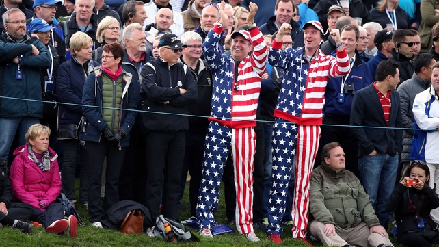 USA fans on the eighth hole full of good spirits despite the tide turning against their side
