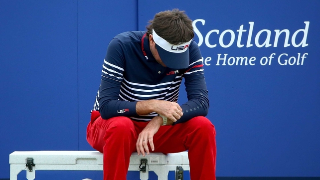 Bubba Watson looks dejected on the 14th tee