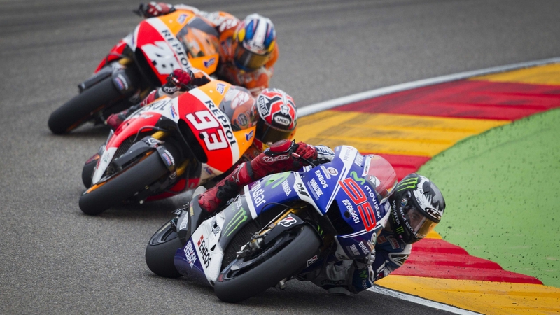 Yamaha's Jorge Lorenzo Jorge Lorenzo leads the Repsol Honda duo of Marc Marquez and Dani Pedrosa in Alcaniz