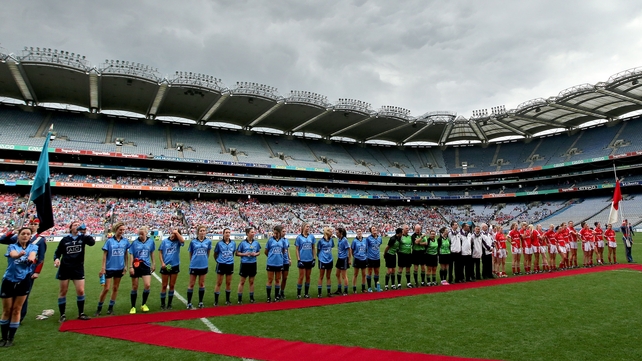 Dublin and Cork stand to attention before their All-Ireland final clash at Croke Park