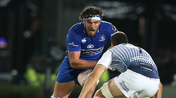 Kane Douglas runs at Sam Warburton of the Cardiff Blues during his Leinster debut