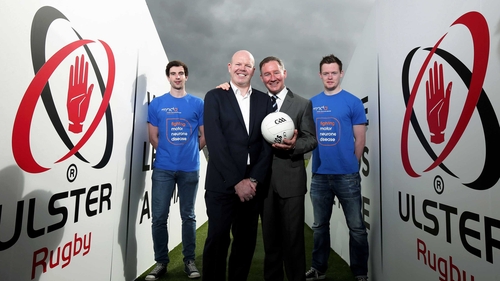 Pictured at the announcement were Armagh's Aaron Findon, Anto Finnegan, Dublin manager Jim Gavin and Monaghan's Rory Baggan