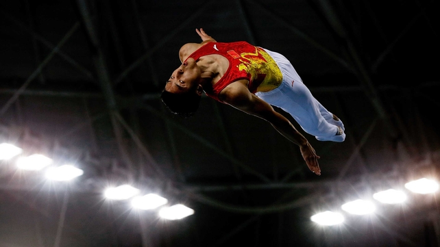 Dong Dong of China competes in the Gymnastics Trampoline Men's Final at the Asian Games in Incheon, South Korea