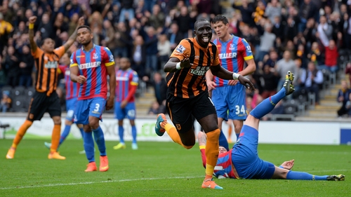Mohamed Diame of Hull City celebrates after scoring