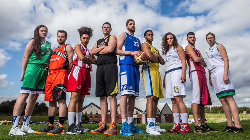 (L-R) Aine O’Connor (Liffey Celtics), Conor Gordon (Killester), Erica Smith (DCU Mercy), Padriag Morrissey (Team Left Bank Kilkenny), Keelan Cairns (Belfast Star), Preston Ross (UCD Marian), Caroline Stewart (DCU Mercy), Gerard Torres (JML Auctioneer Tita