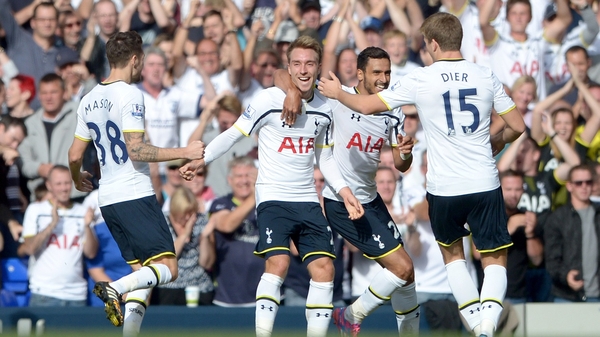 Tottenham Hotspur's Christian Eriksen celebrates scoring with his team-mates