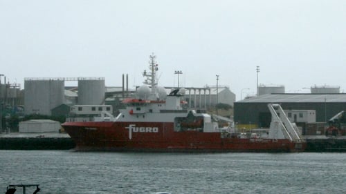The Fugro Discovery search vessel moored at Fremantle Port, Perth, before it joins the Go Phoenix in the search