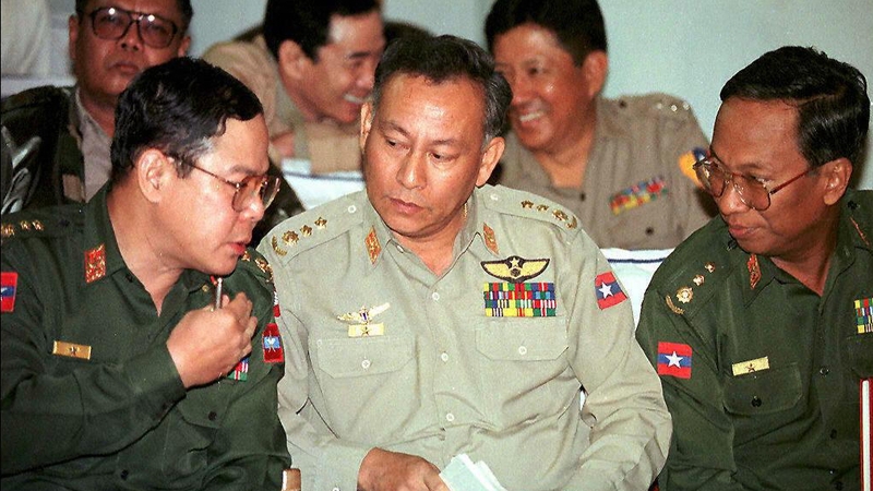 Former military intelligence Colonel Thein Swe (centre) is among those to be released, his family say