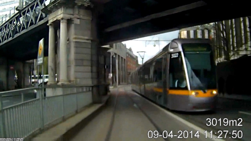 A Luas tram at Beresford Place