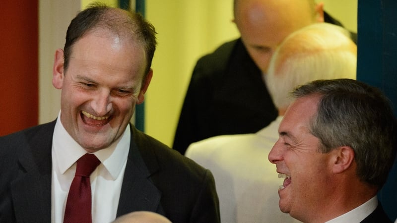Douglas Carswell (L) and UKIP leader Nigel Farage celebrate after Clacton win