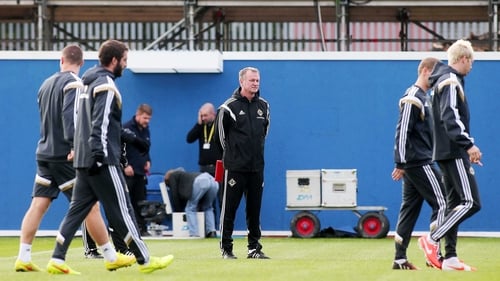 Northern Ireland manager Michael O'Neill puts his charges through their paces at Windsor Park