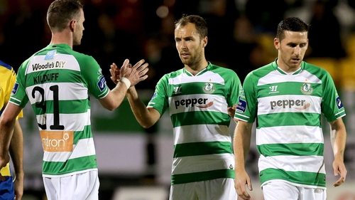 Rovers' Sean O'Connor celebrates with Ciaran Kilduff after scoring the first goal of the game