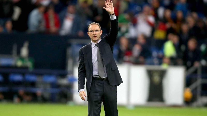 Martin O'Neill salutes the Republic of Ireland travelling supporters in Gelsenkirchen