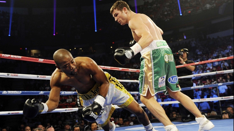 Matthew Macklin sends Joachim Alcine sprawling in 2012