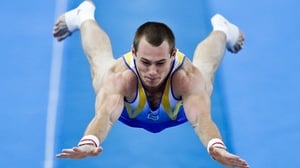 Oleg Verniaiev of Ukraine performs on the vault during the Men's Vault Final in the Artistic Gymnastics World Championships