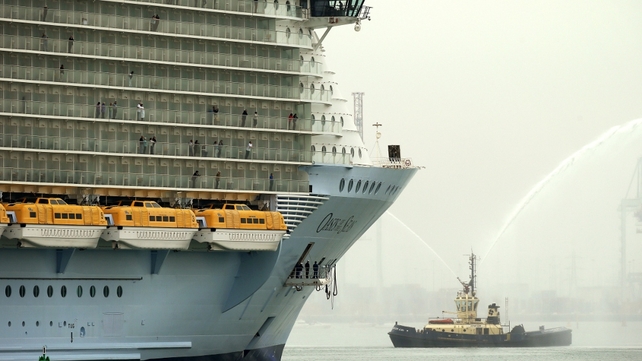 Oasis of the Seas, the world's largest cruise ship, arrives at the Port of Southampton