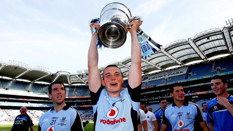 Liam Rushe holds aloft the Bob O'Keeffe trophy after Dublin's 2013 triumph in Leinster