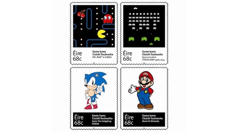 The new stamps feature the images of Mario, Sonic the Hedgehog, PacMan and Space Invaders