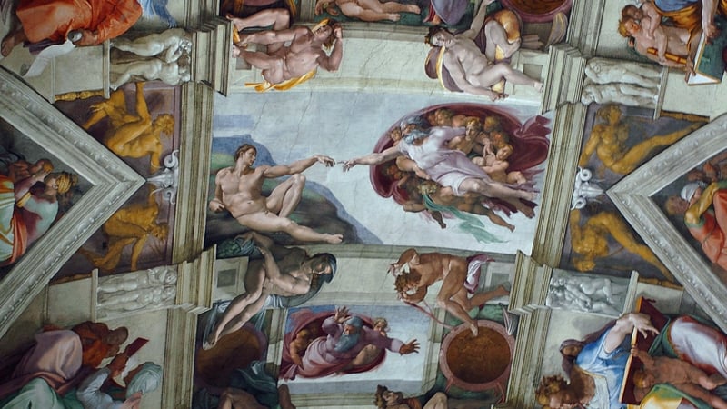 Part of the artwork of Michelangelo that adorns the ceiling of the Sistine Chapel at the Vatican