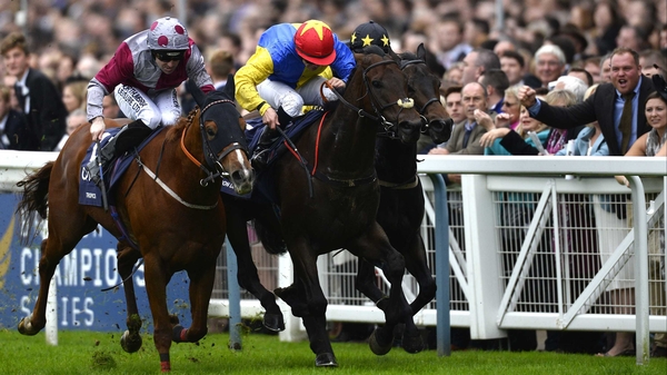 Gordon Lord Byron (cross noseband) darts through a gap between Tropics and Jack Dexter
