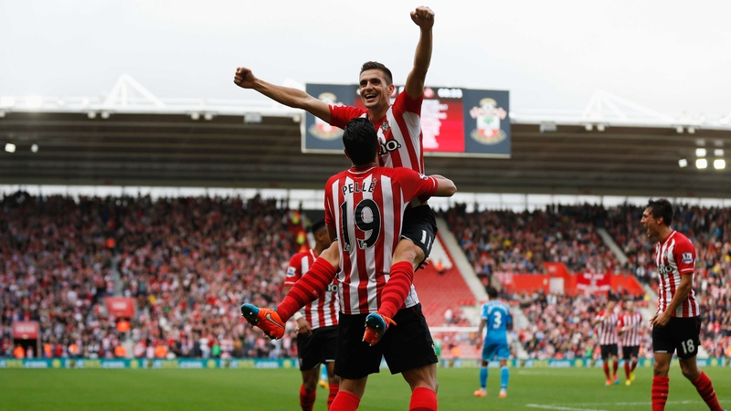 Dusan Tadic and Graziano Pelle celebrate one of Southampton's eight goals