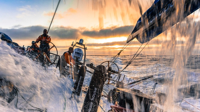 Onboard Team Vestas Wind as the boat surfs at 25 knots during the Volvo Ocean Race between Alicante, Spain and Cape Town, South Africa