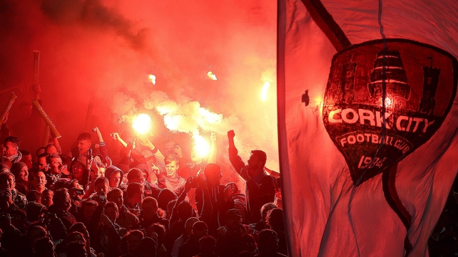 Cork City fans light up Oriel Park ahead of their tie against Dundalk