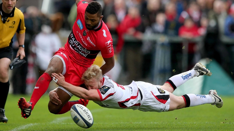 Ulster's Stuart Olding tackles Delon Armitage of Toulon