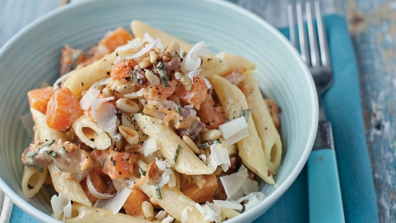 Penne with Pumpkin, Crispy Pancetta, Sage and Parm