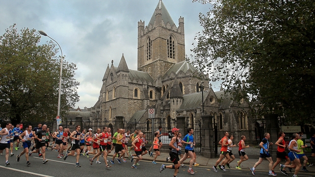 A view of competitors as they pass Christchurch Cathedral